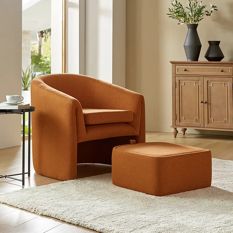 Arnold Modern Upholstered Barrel Chair With Storable Removable Leg Ottoman