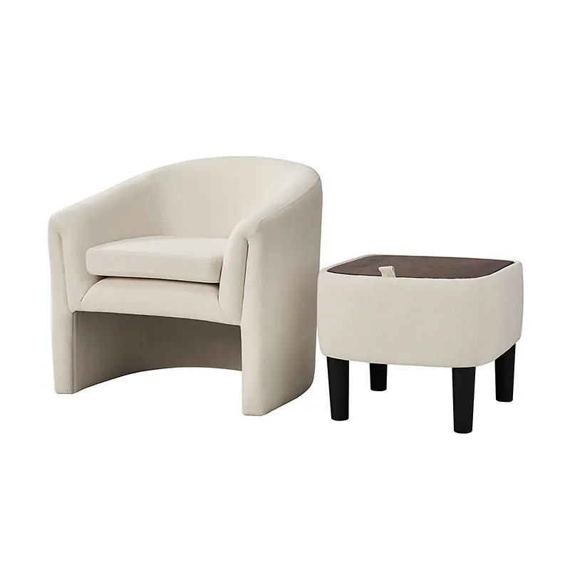 Arnold Modern Upholstered Barrel Chair With Storable Removable Leg Ottoman