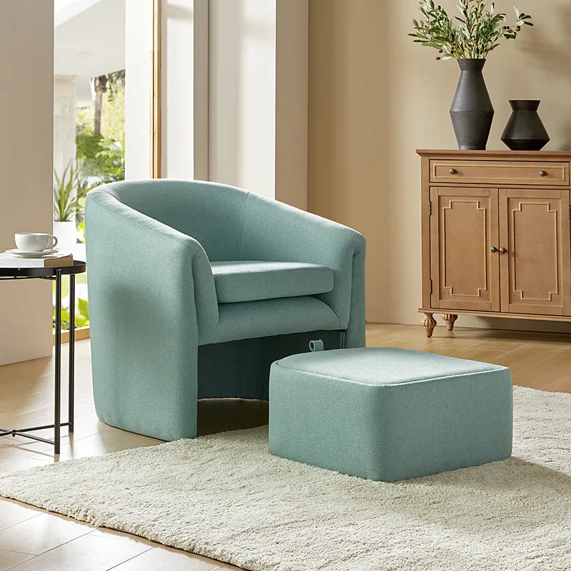 Arnold Modern Upholstered Barrel Chair With Storable Removable Leg Ottoman