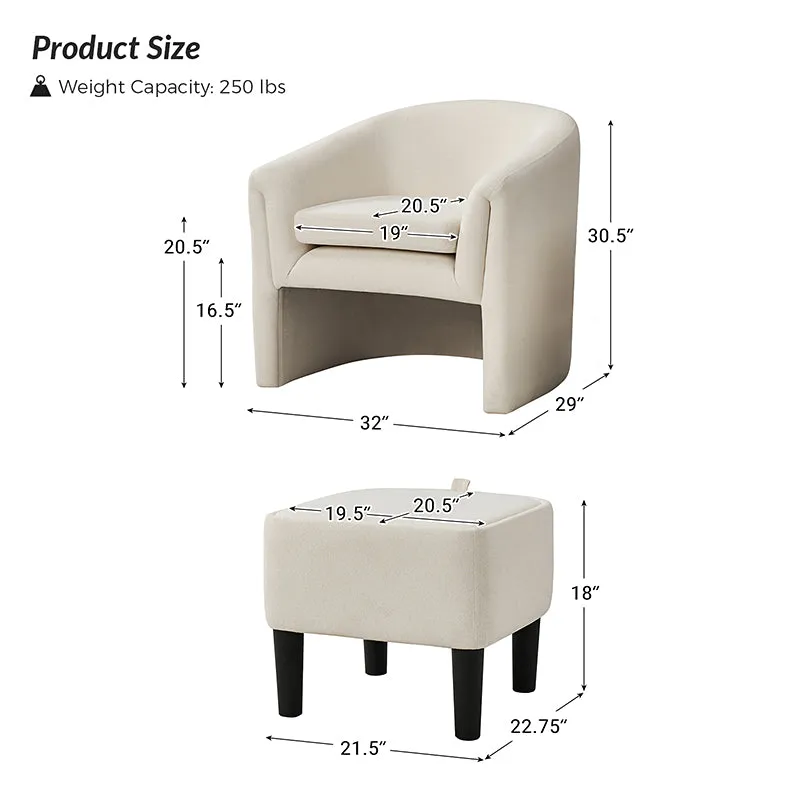 Arnold Modern Upholstered Barrel Chair With Storable Removable Leg Ottoman