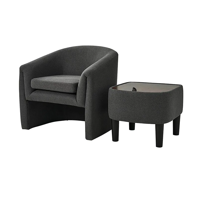 Arnold Modern Upholstered Barrel Chair With Storable Removable Leg Ottoman