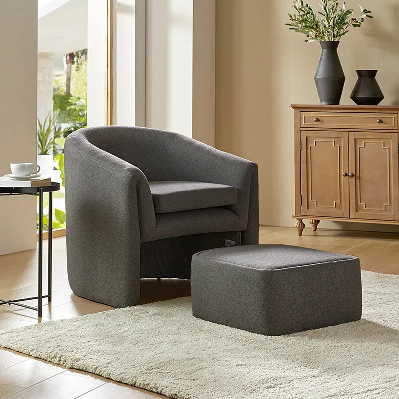 Arnold Modern Upholstered Barrel Chair With Storable Removable Leg Ottoman