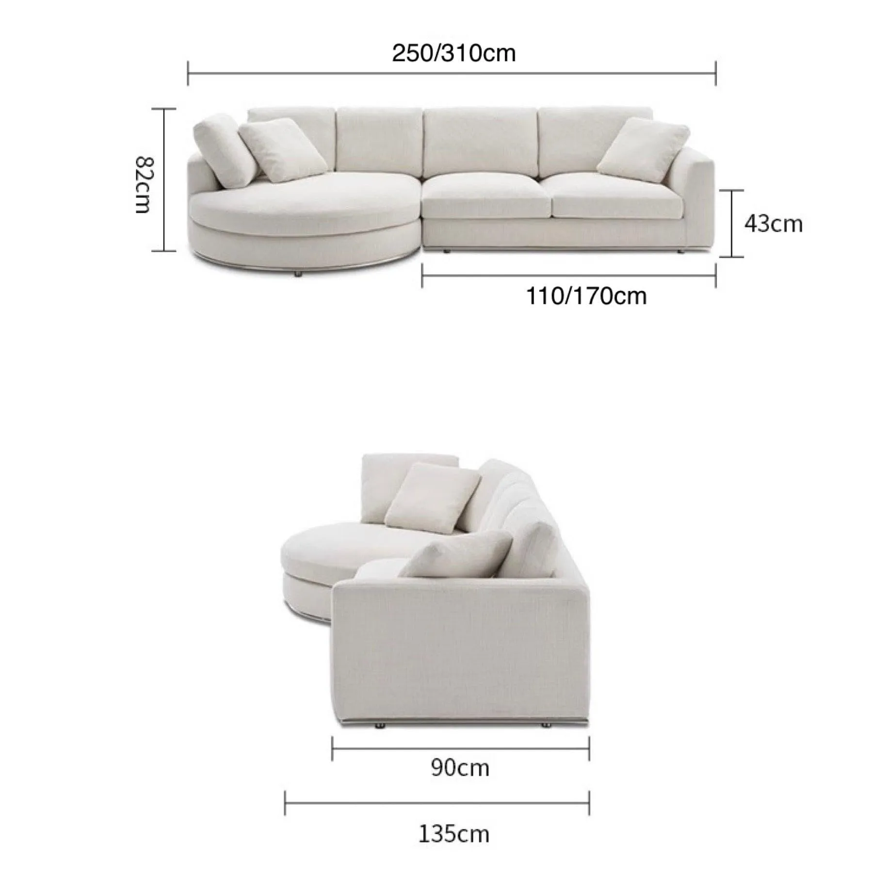 Bella Designer Sectional Round Chaise Sofa