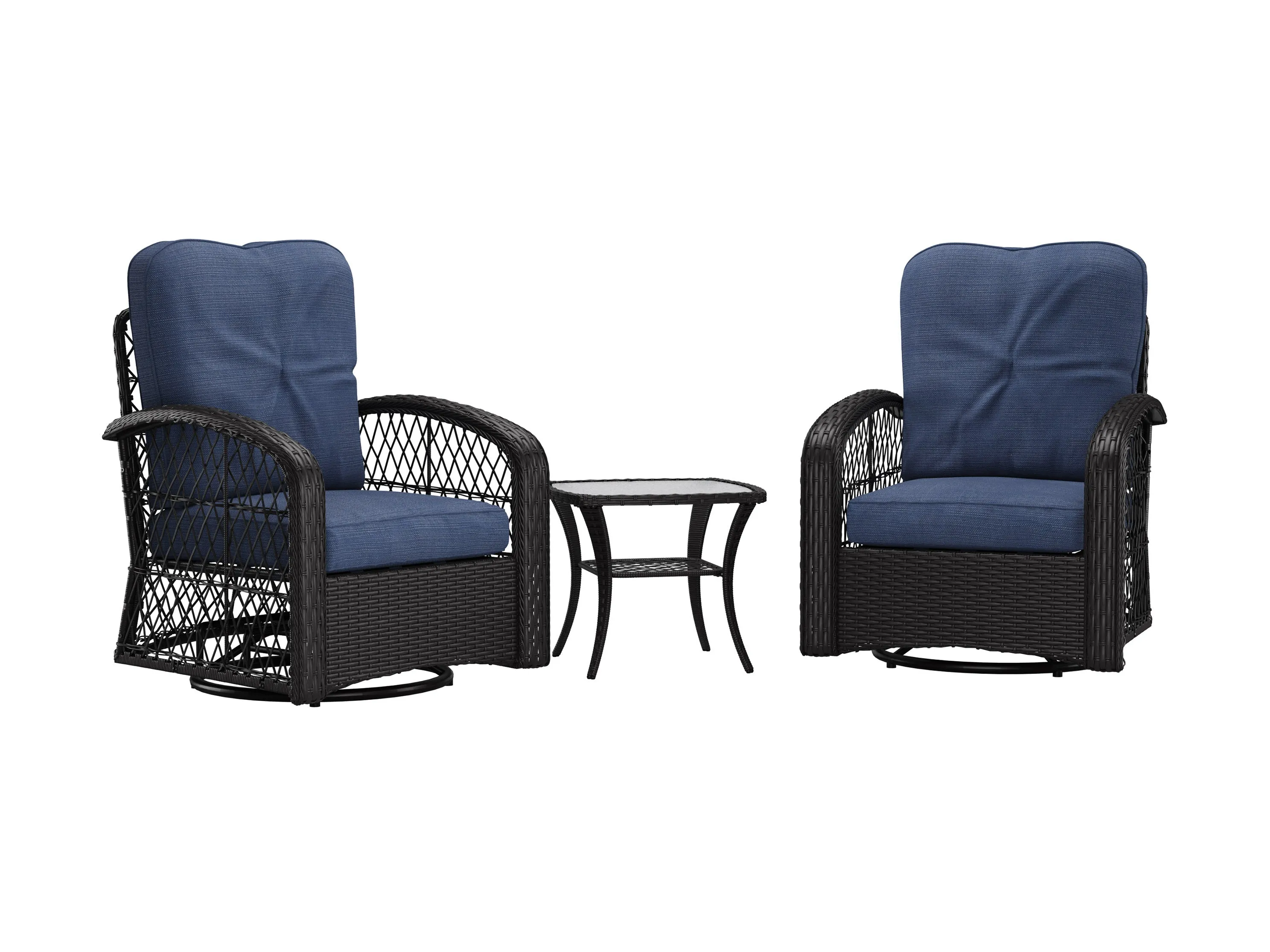 Blue Swivel Patio Chairs Set, 3pc