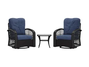 Blue Swivel Patio Chairs Set, 3pc