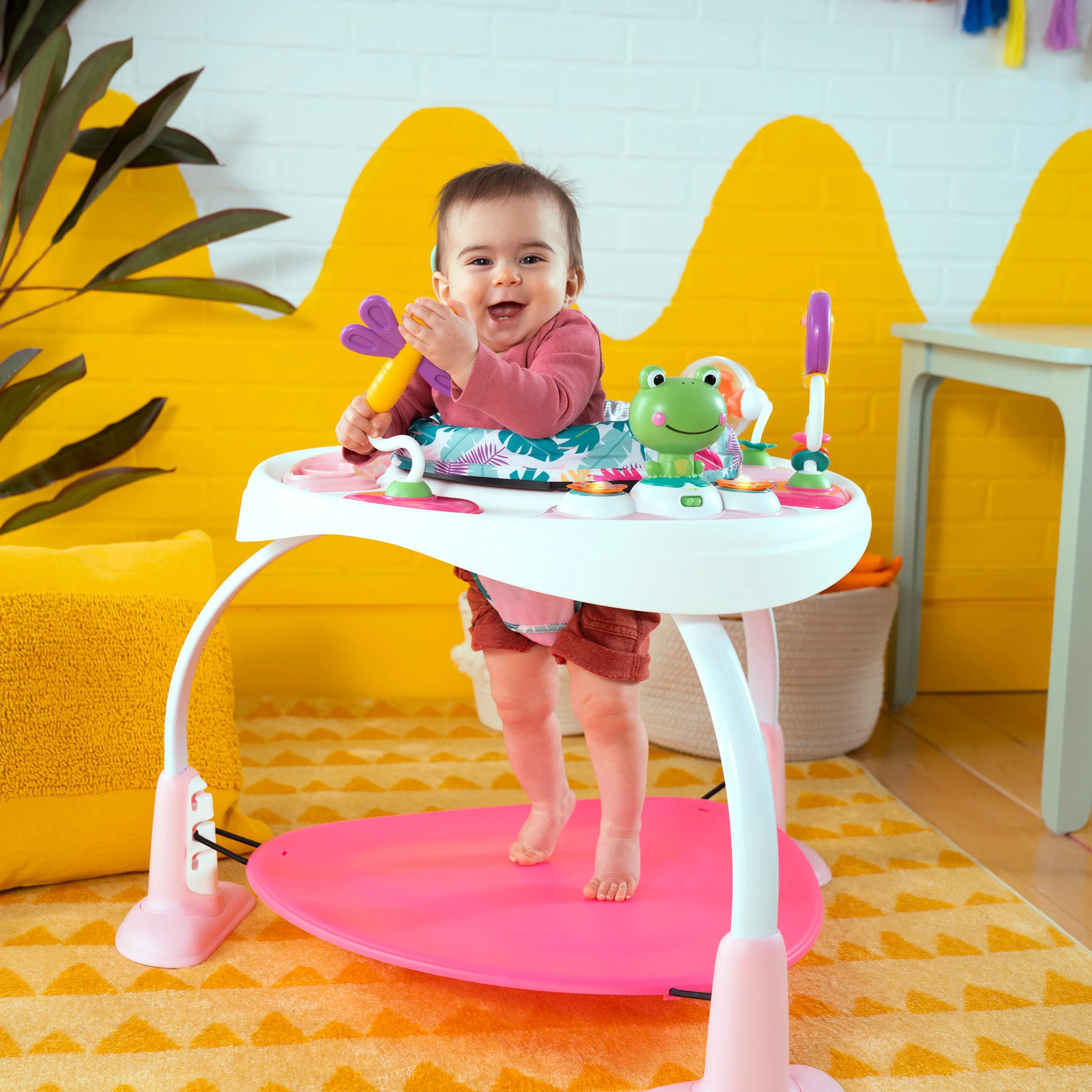 Bright Starts Bounce Bounce Baby 2-in-1 Activity Center Jumper & Table, Playful Palms