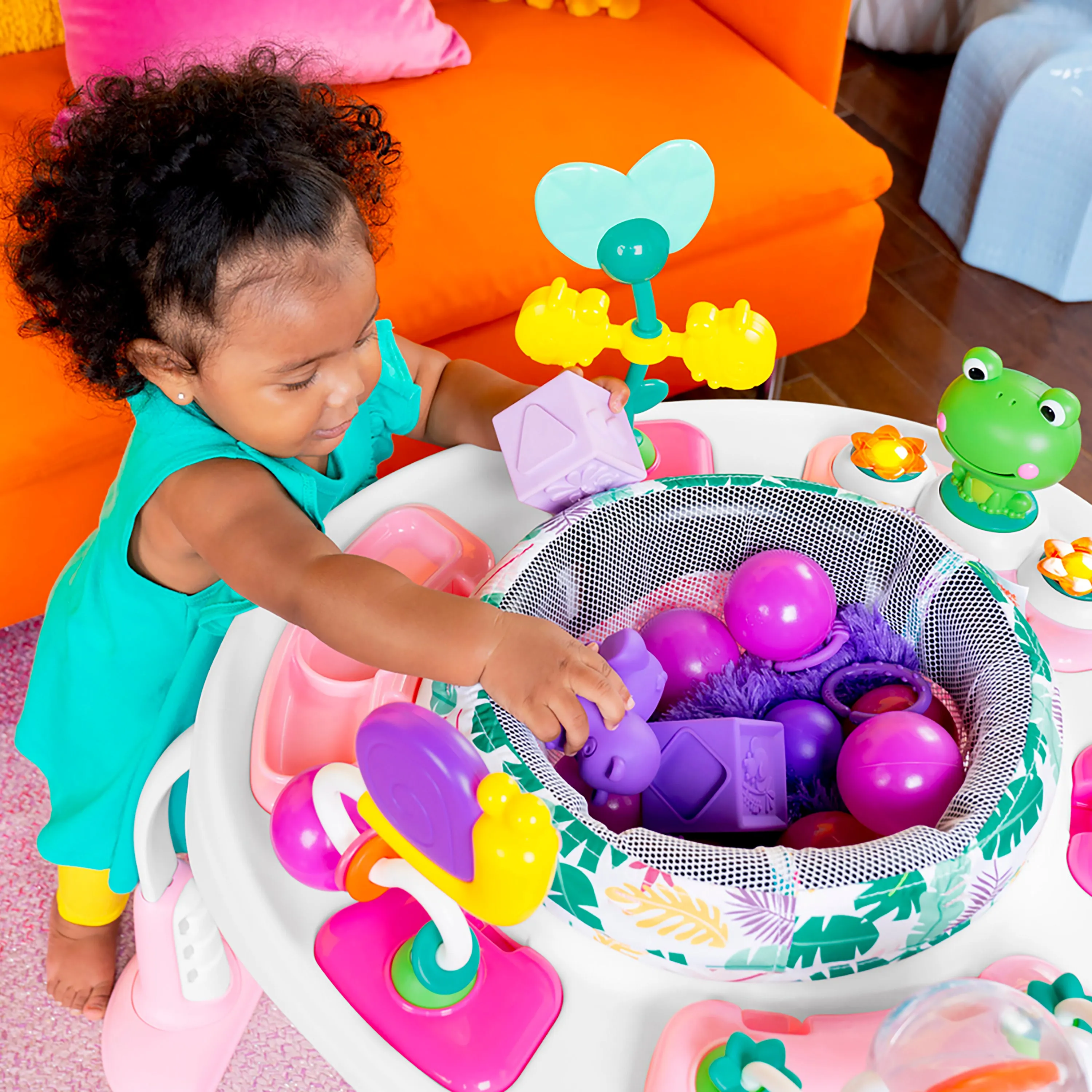 Bright Starts Bounce Bounce Baby 2-in-1 Activity Center Jumper & Table, Playful Palms