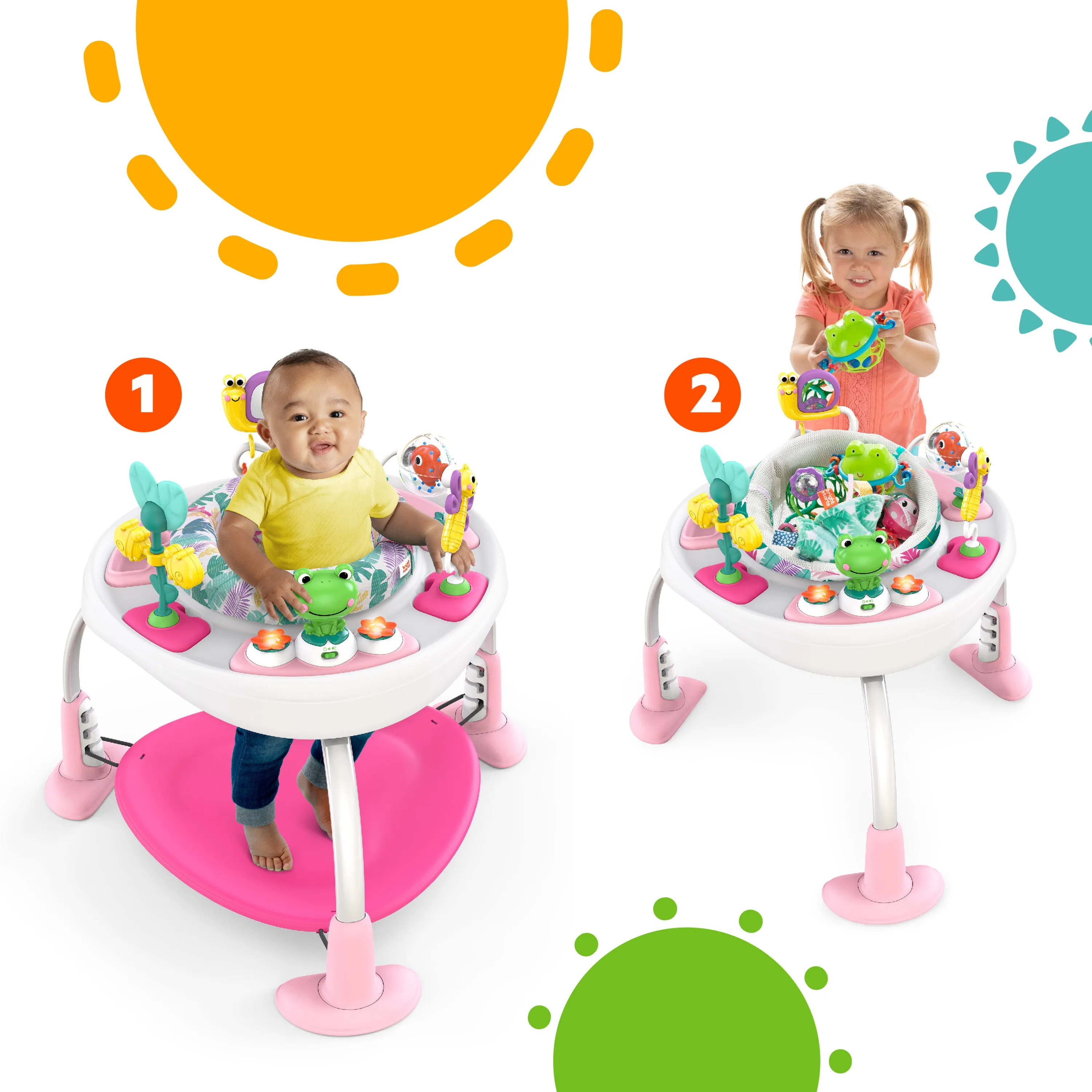 Bright Starts Bounce Bounce Baby 2-in-1 Activity Center Jumper & Table, Playful Palms