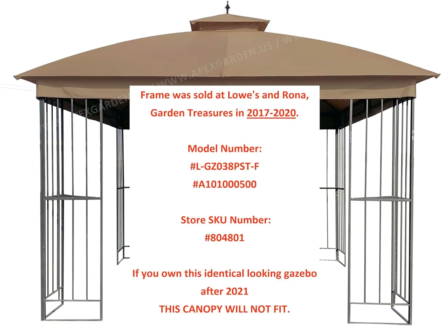 Canopy Top for Garden Treasures 10 Ft X 10 Ft Brown Metal Square Semi- Gazebo Model #L-GZ038PST-F (Tan) (Fabric TOP ONLY)