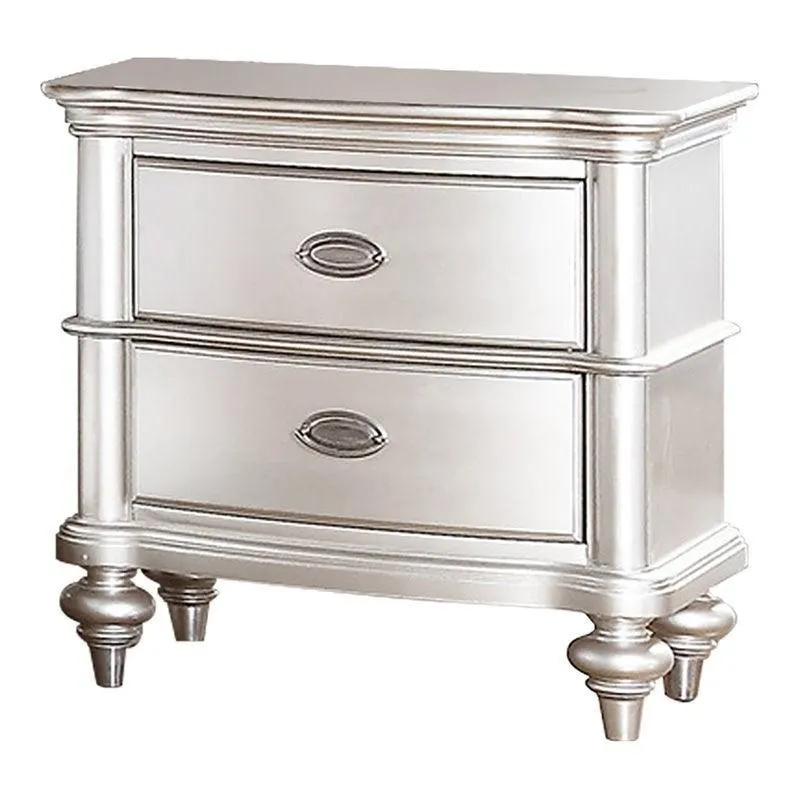 Classic Nightstand with 2 Drawers, Beige/White Finish or Antique Silver, Plywood