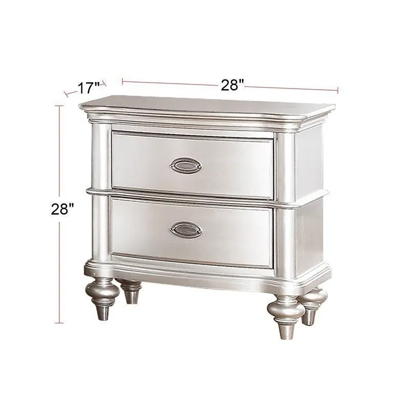 Classic Nightstand with 2 Drawers, Beige/White Finish or Antique Silver, Plywood