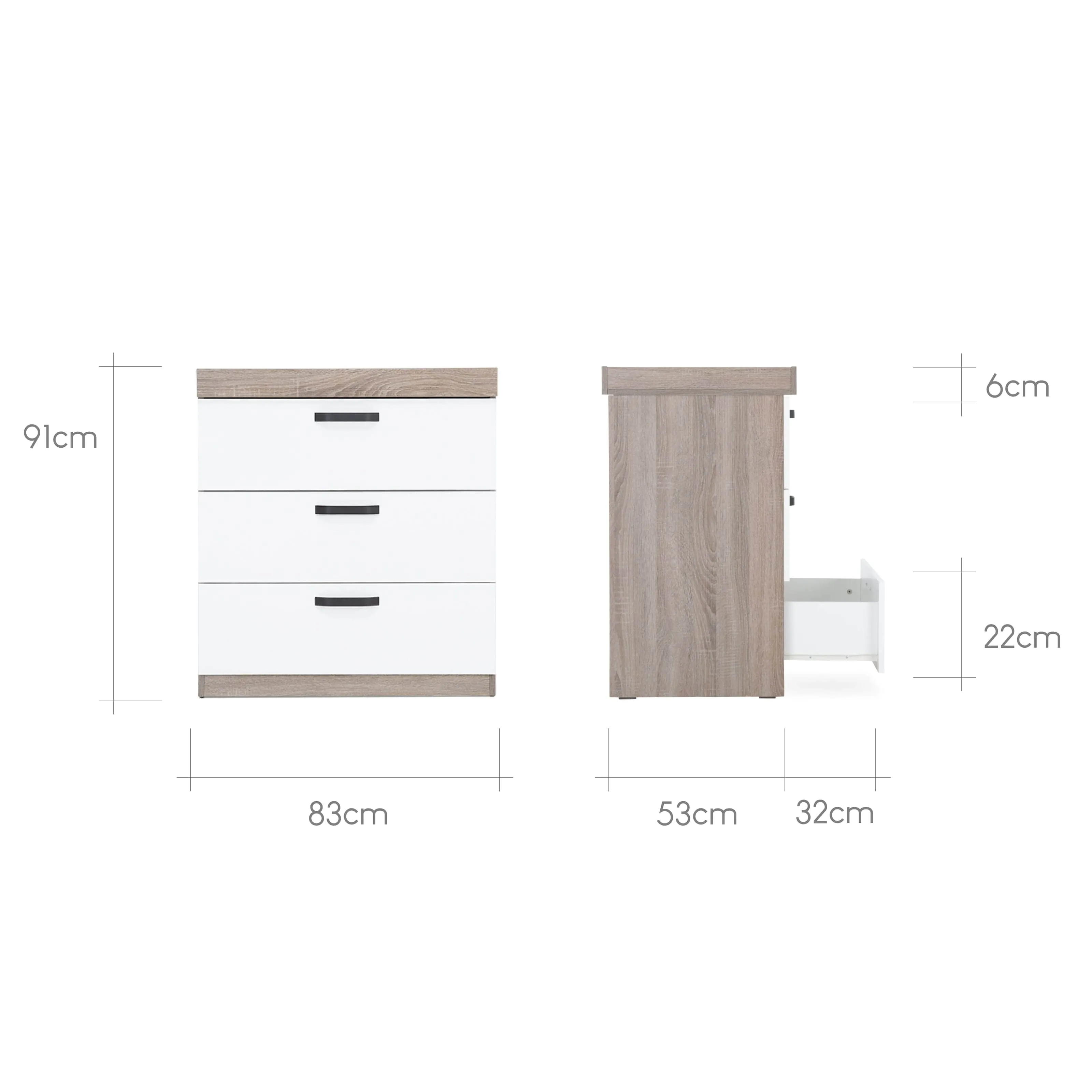 CuddleCo Enzo 3 Drawer Dresser - Truffle Oak/White