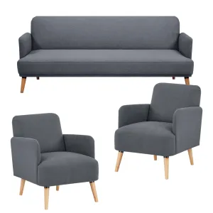 Dark Grey 3 1 1 Fabric Sofa Set, Wooden Frame, Scandinavian Style