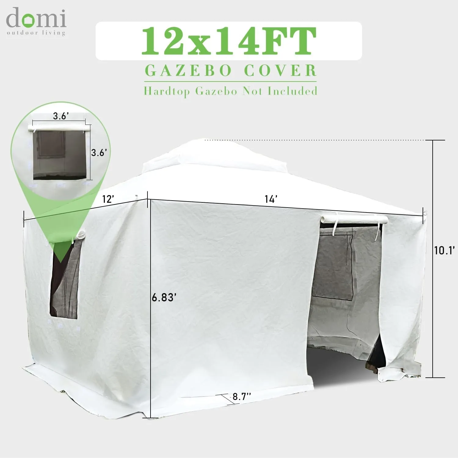 Domi 12' X 14' Universal Winter Gazebo Cover, All Season Waterproof Enclosed Cover with Sidewalls & Ventilated Mesh Windows, All-Weather Outdoor Cover for Hardtop Gazebos, White