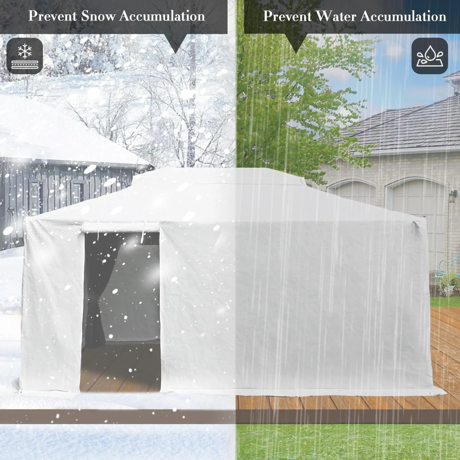 Domi 12' X 14' Universal Winter Gazebo Cover, All Season Waterproof Enclosed Cover with Sidewalls & Ventilated Mesh Windows, All-Weather Outdoor Cover for Hardtop Gazebos, White