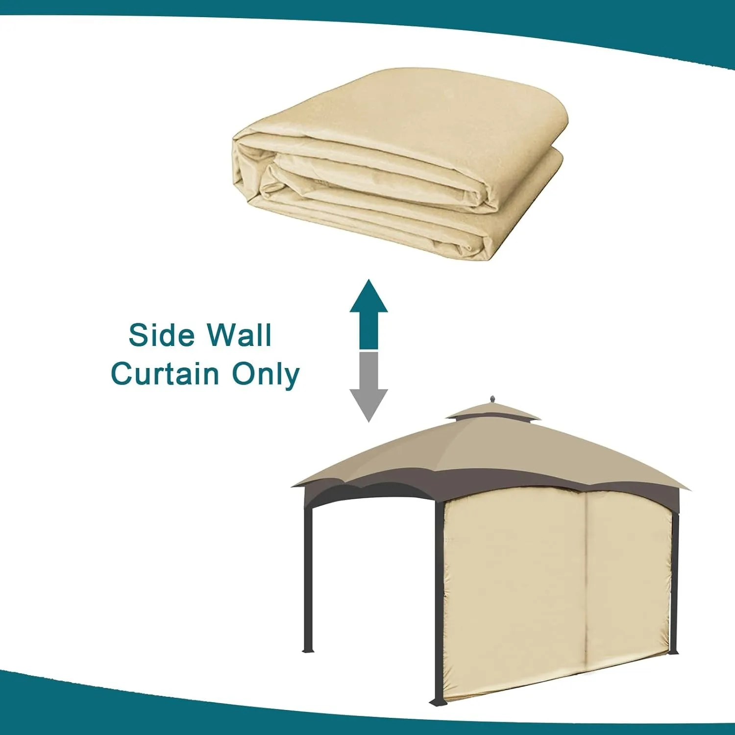 Gazebo Universal Replacement Privacy Curtain -  Privacy Panel Canopy Side Wall with Zipper for 10' X 10' Outdoor Gazebo (Beige)