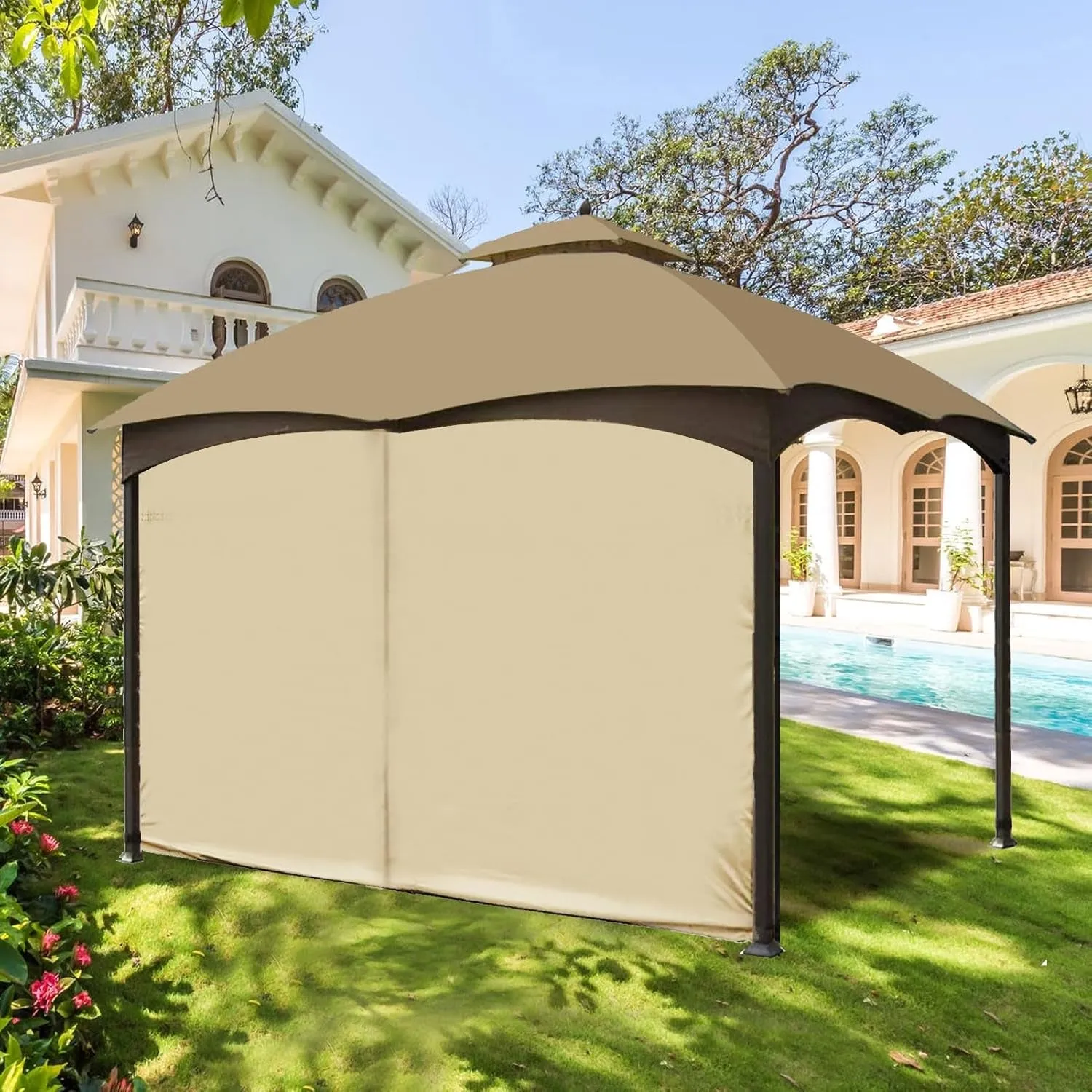 Gazebo Universal Replacement Privacy Curtain -  Privacy Panel Canopy Side Wall with Zipper for 10' X 10' Outdoor Gazebo (Beige)