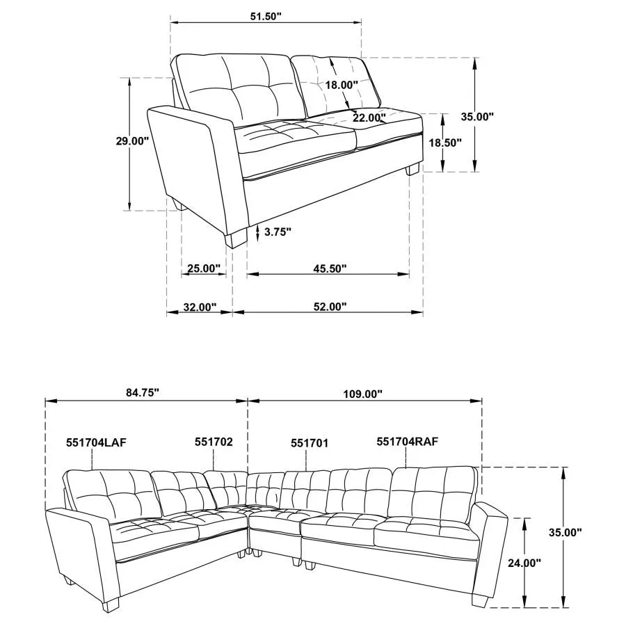 Georgina 4-Piece Upholstered Modular Sectional Sofa Steel Grey