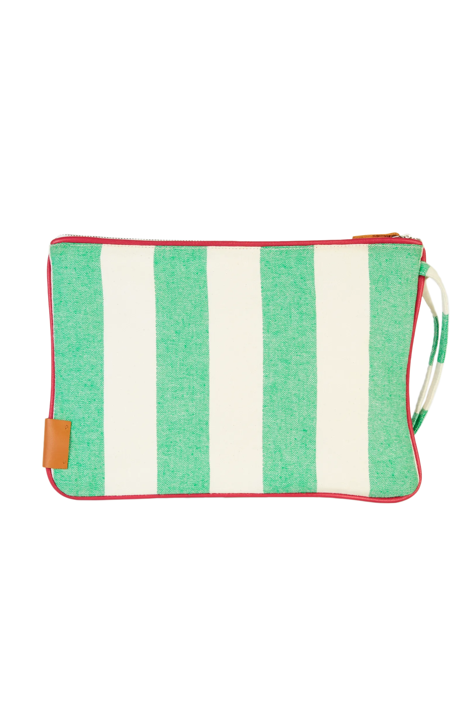 Green Stripe Pouch with Crochet Applique