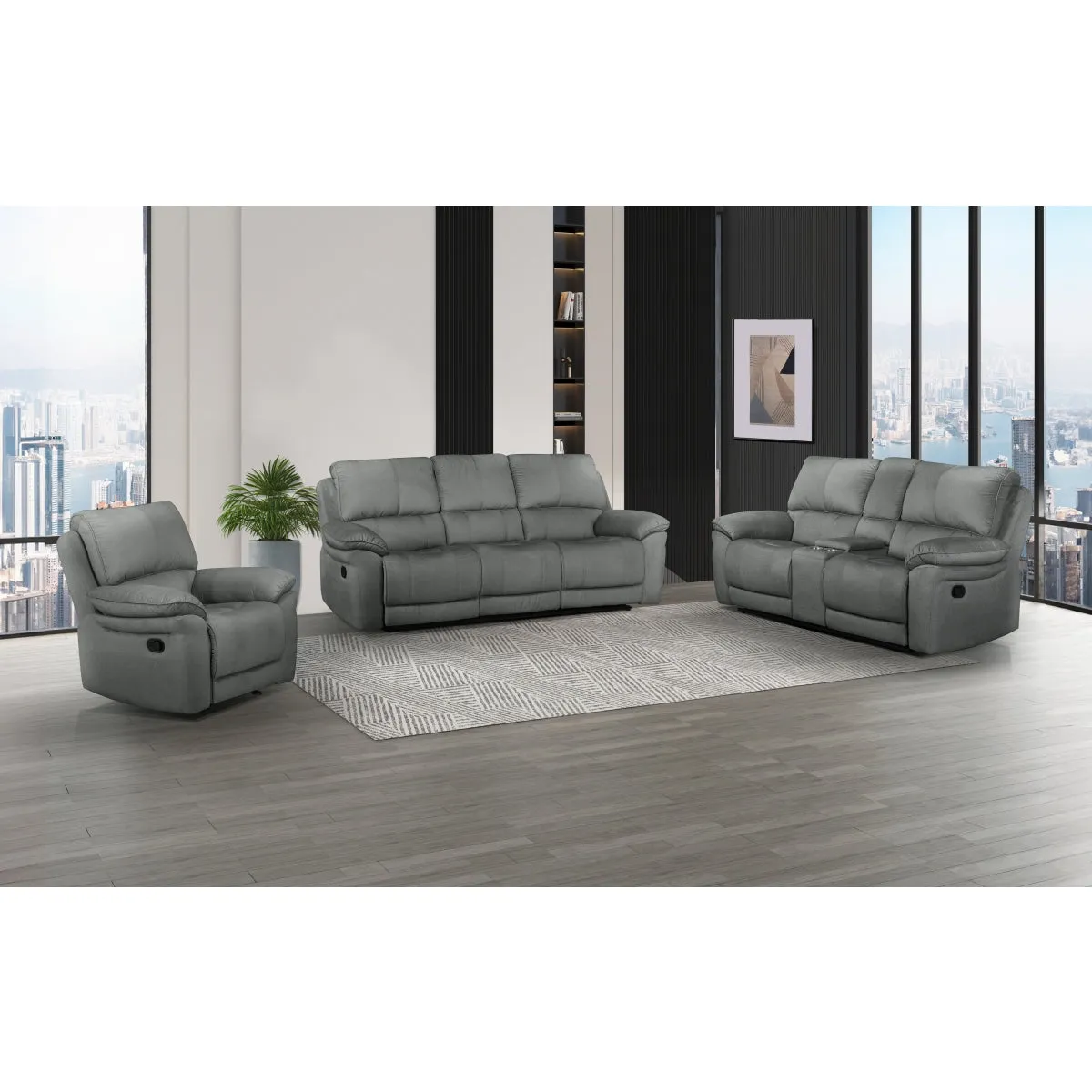 Grey Double Reclining Sofa with Plush Upholstery