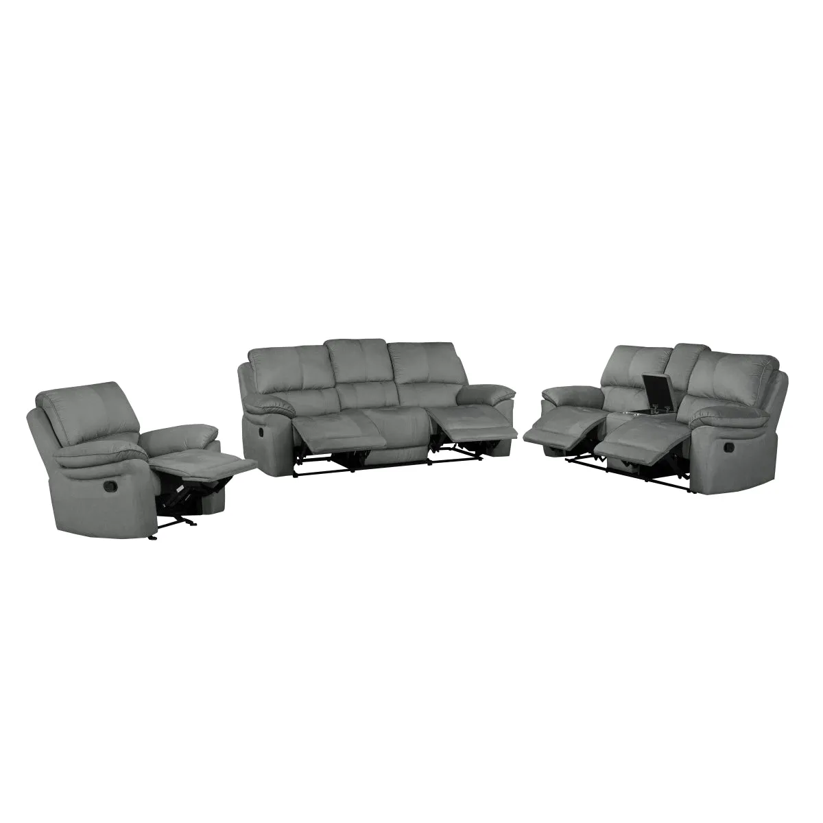 Grey Double Reclining Sofa with Plush Upholstery