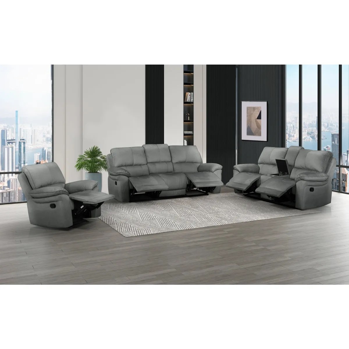 Grey Double Reclining Sofa with Plush Upholstery