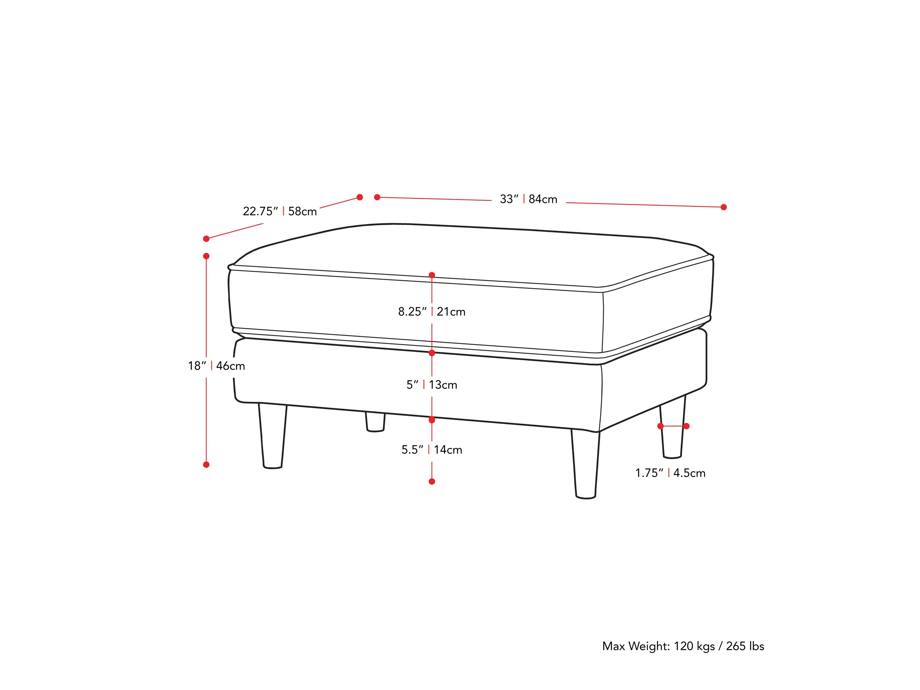 Grey Mid-Century Modern Ottoman