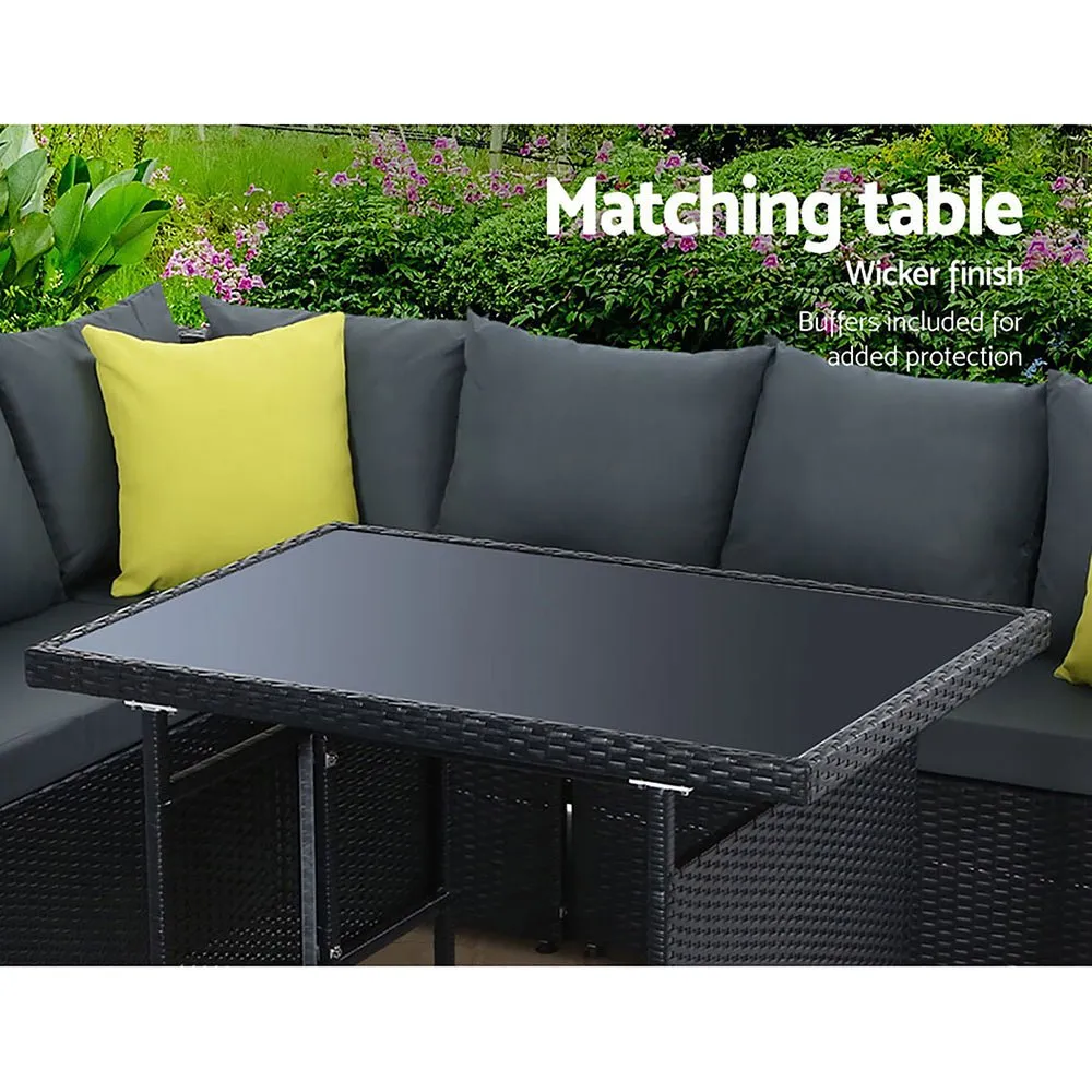 Hamilton 8 Seat Corner Outdoor Dining Setting - Black With Grey Cushions