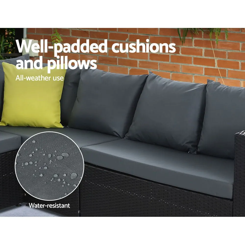 Hamilton 8 Seat Corner Outdoor Dining Setting - Black With Grey Cushions