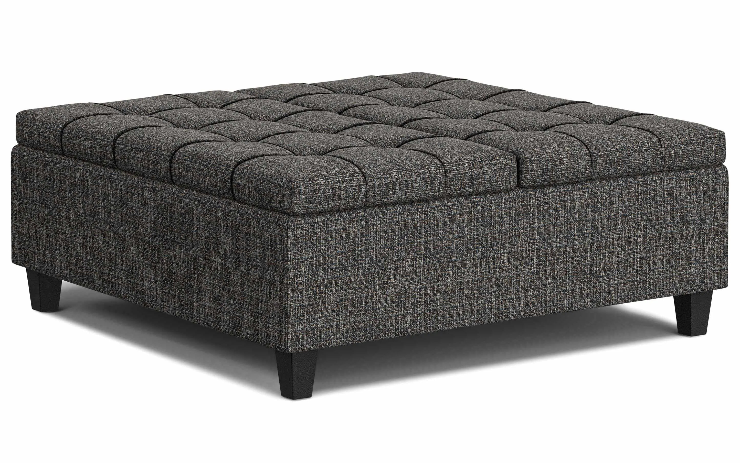 Harrison Large Square Coffee Table Storage Ottoman in Tweed Style Fabric