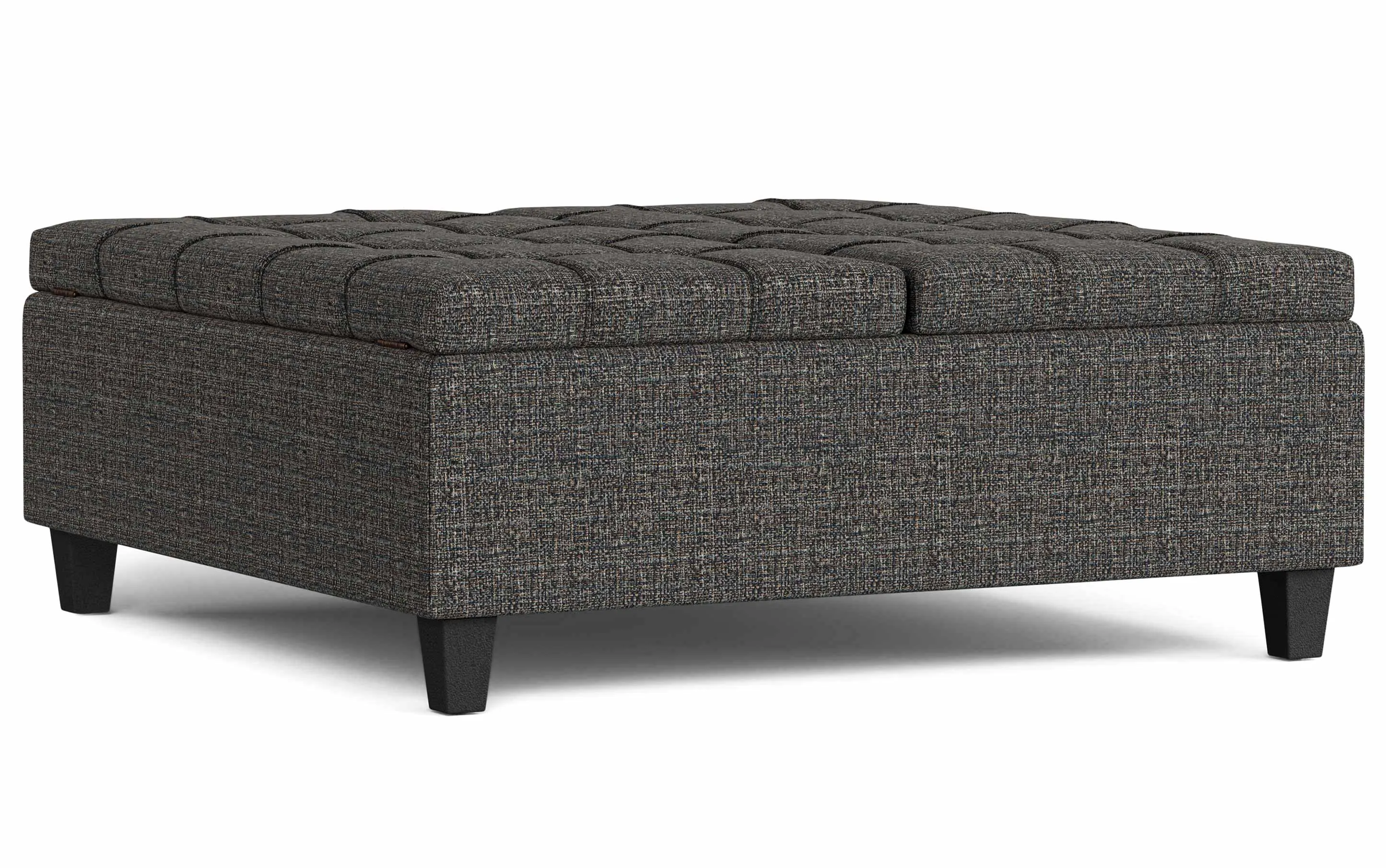 Harrison Large Square Coffee Table Storage Ottoman in Tweed Style Fabric