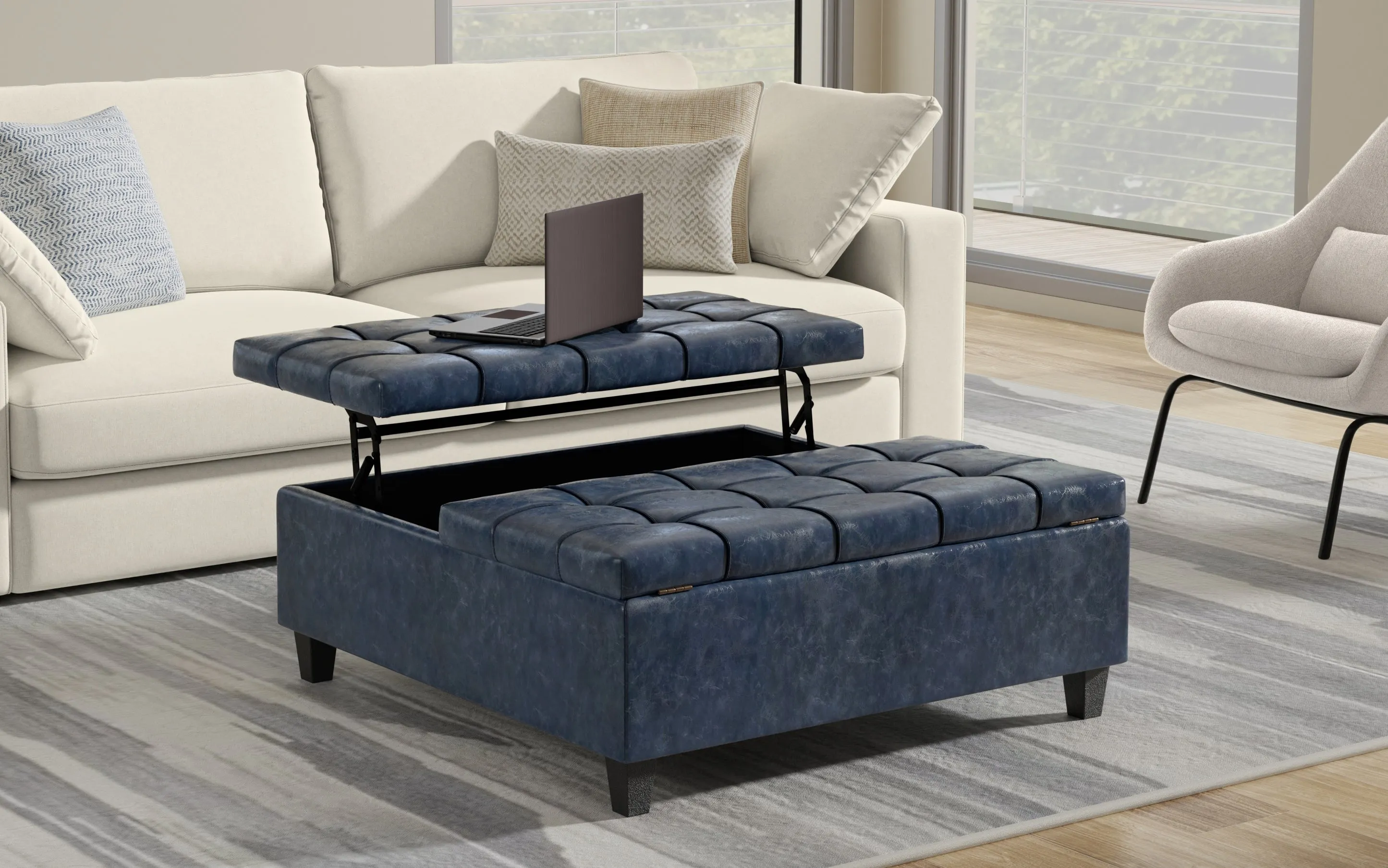 Harrison Large Square Coffee Table Storage Ottoman in Vegan Leather