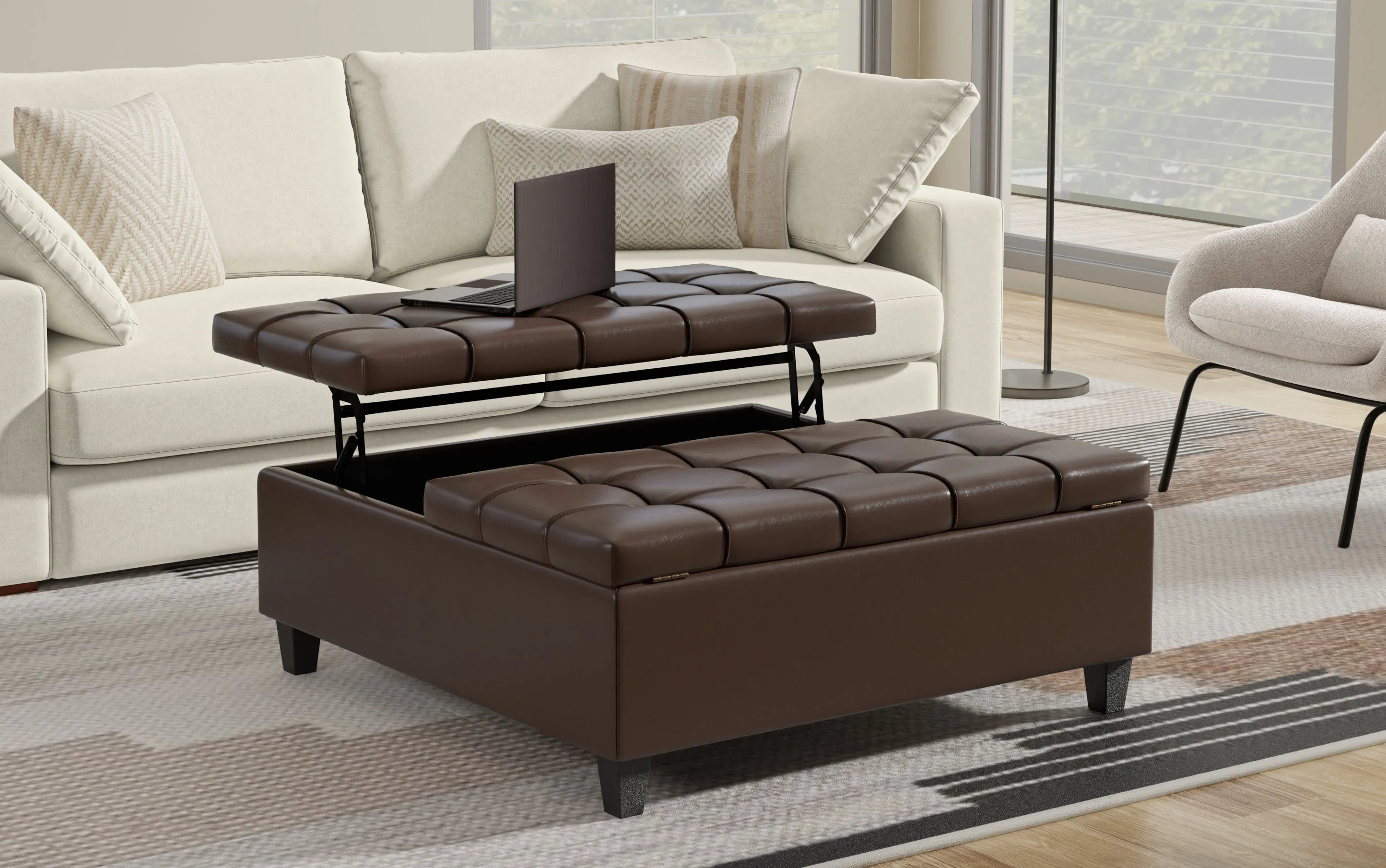 Harrison Large Square Coffee Table Storage Ottoman in Vegan Leather