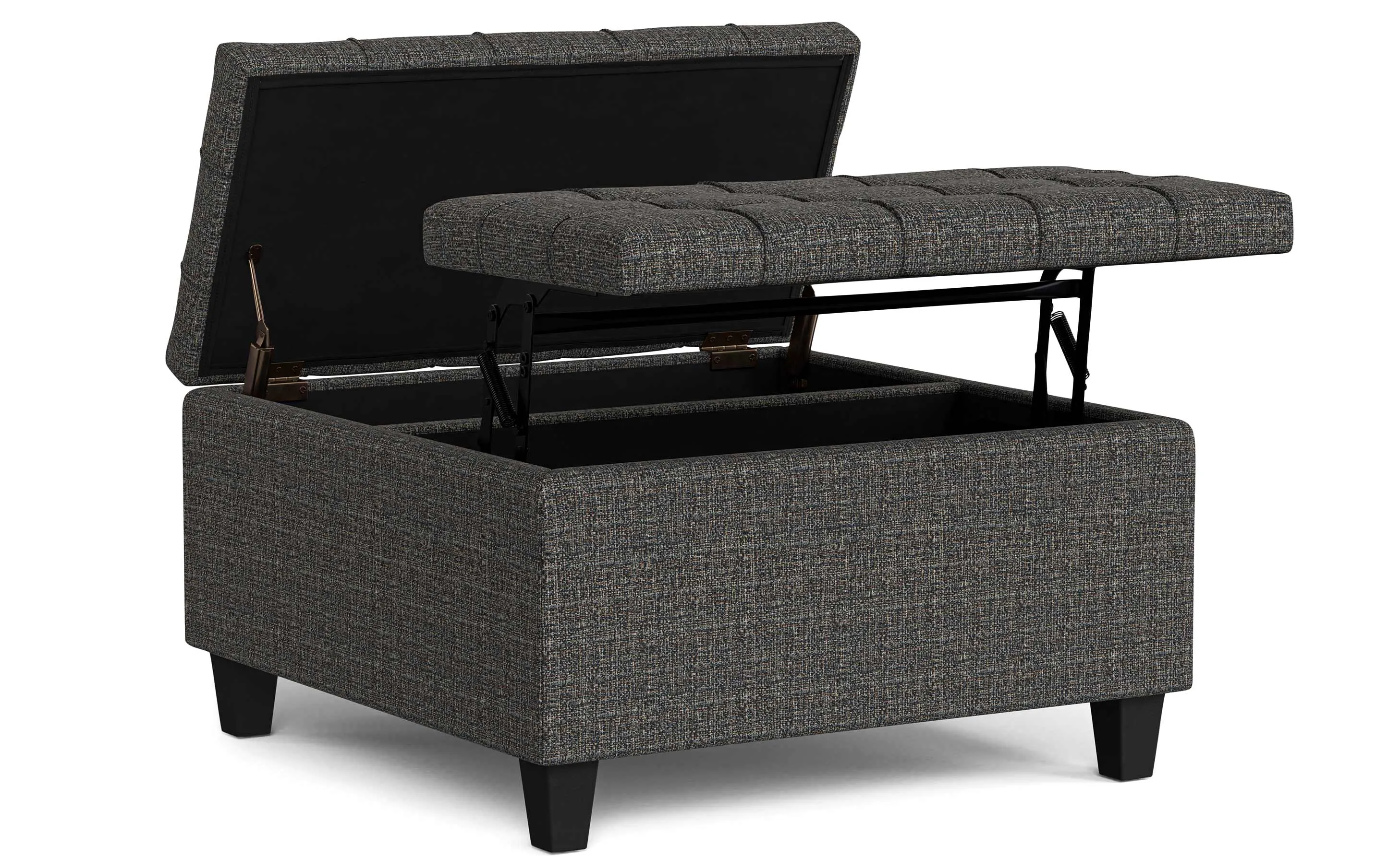 Harrison Small Square Coffee Table Storage Ottoman in Tweed Style Fabric