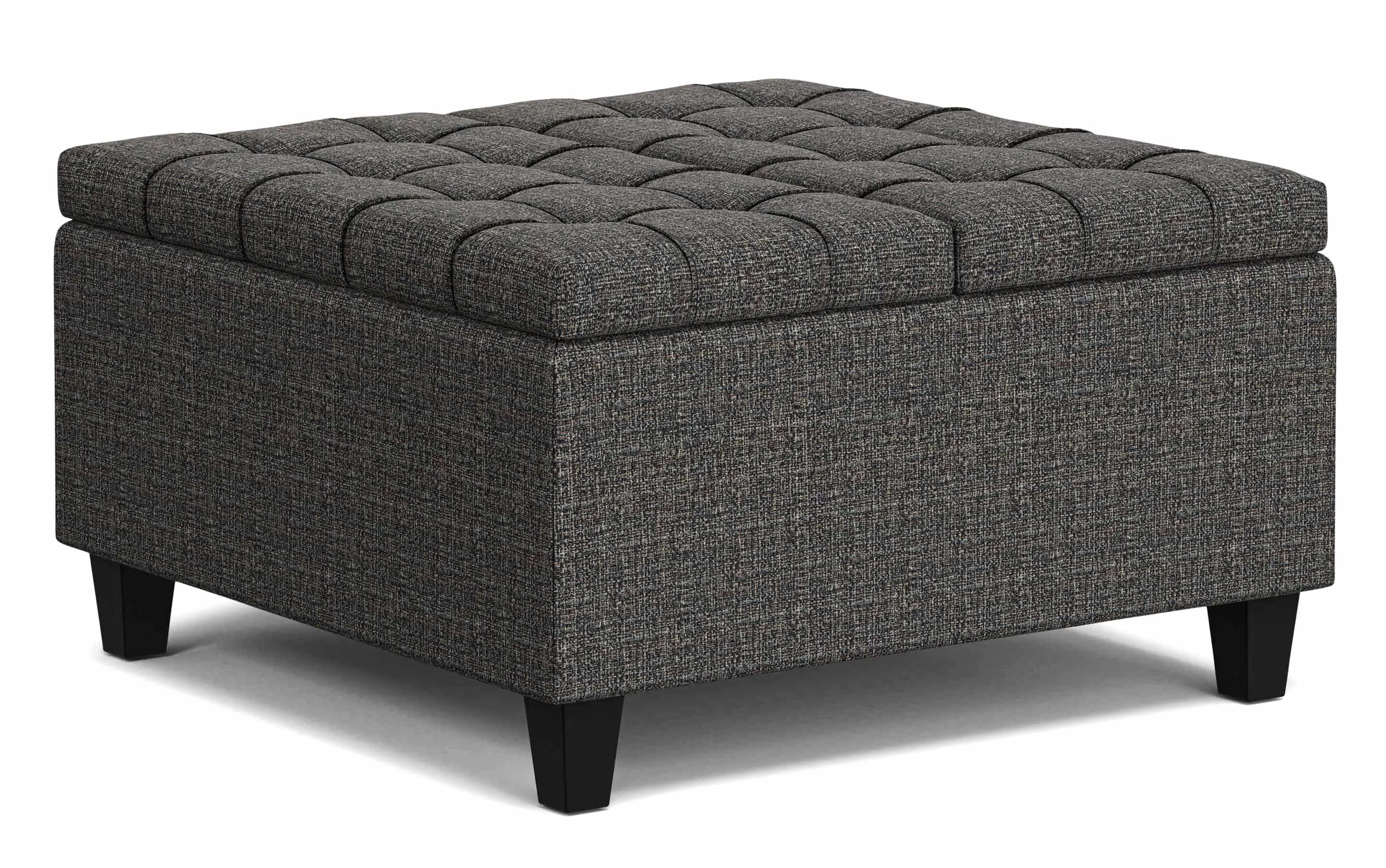 Harrison Small Square Coffee Table Storage Ottoman in Tweed Style Fabric