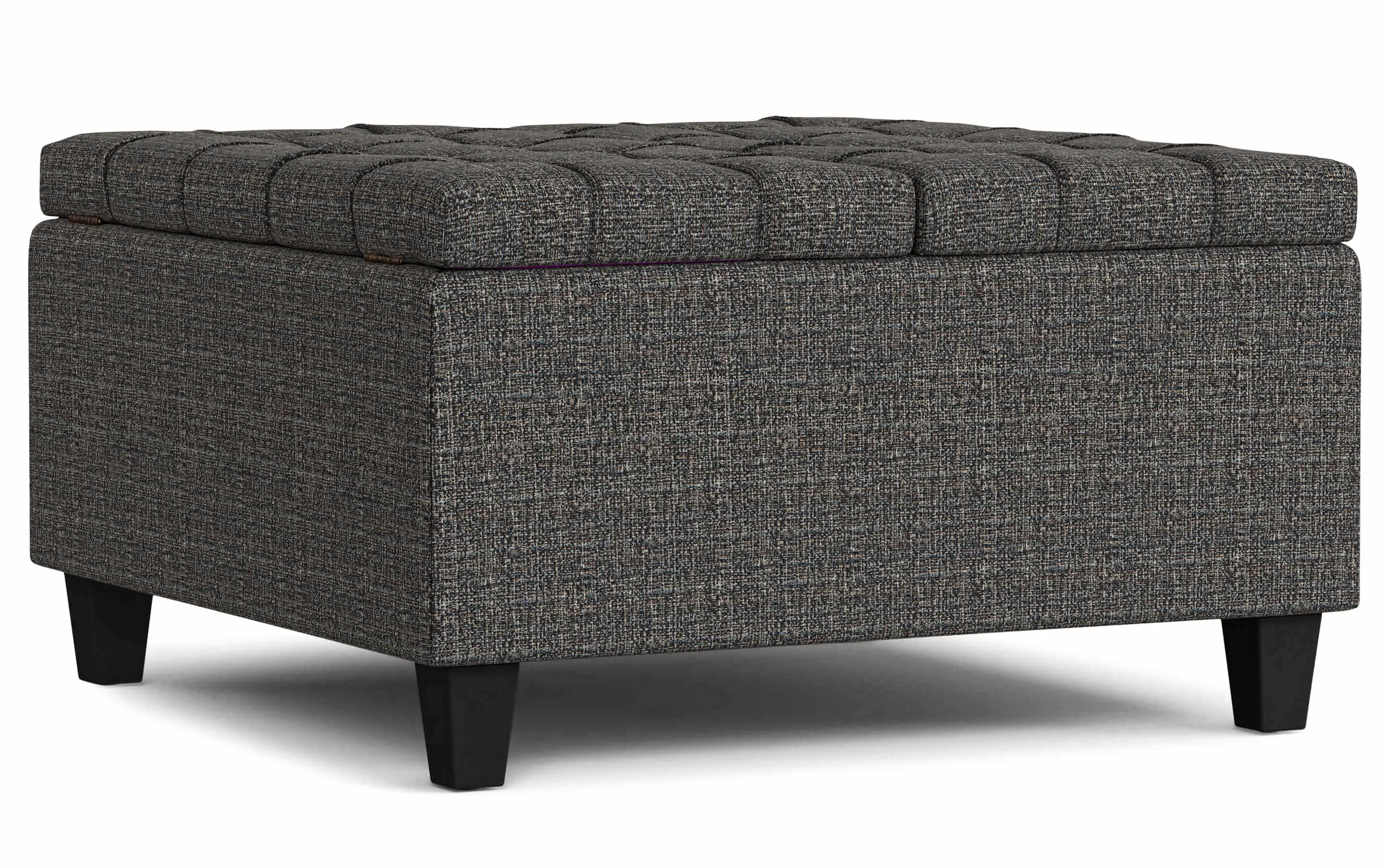 Harrison Small Square Coffee Table Storage Ottoman in Tweed Style Fabric