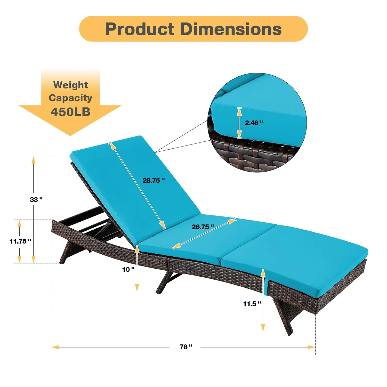 Homrest Patio Chaise Lounge Chairs, Adjustable Pool Lounge Chairs for Outdoor (Blue)