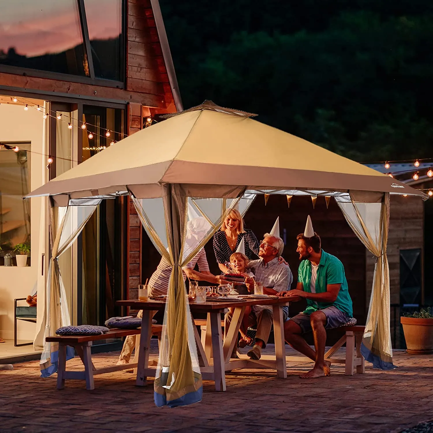 Instant Pop Up Patio Gazebo with Full Netting for Family Parties and Outdoor Activities