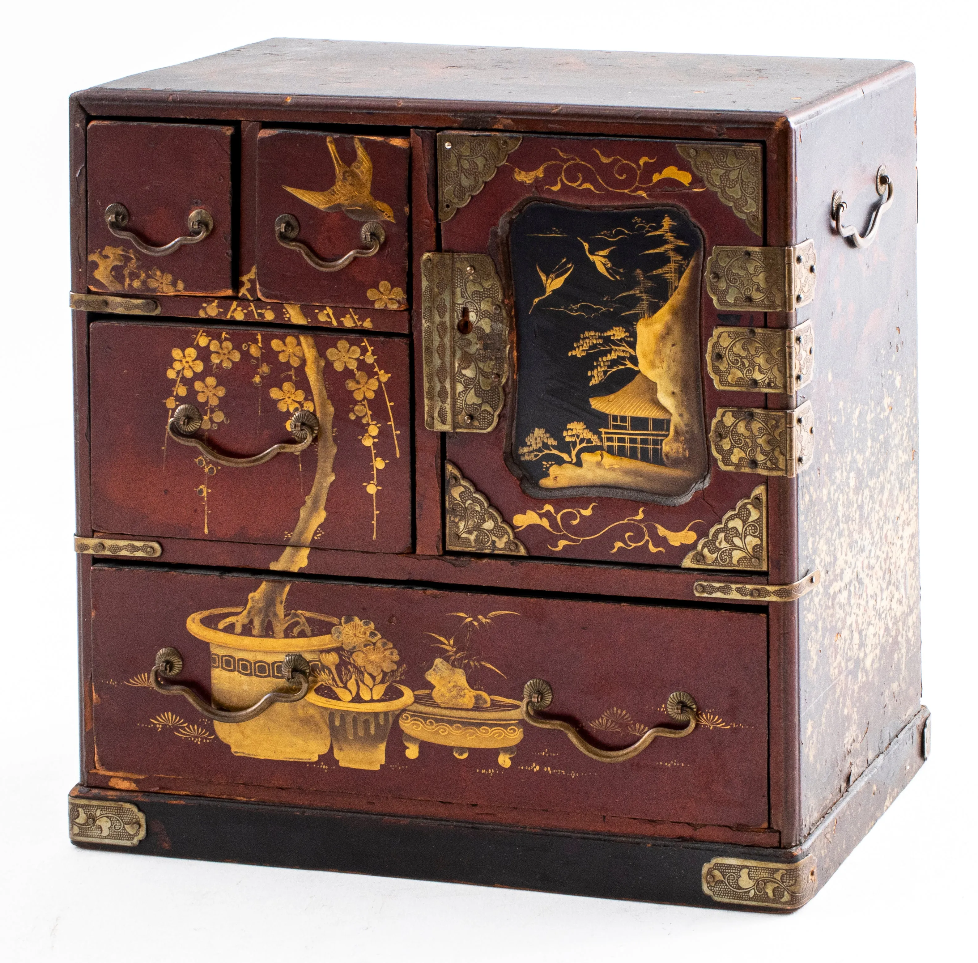 Japanese Lacquered Wooden Kodansu Cabinet