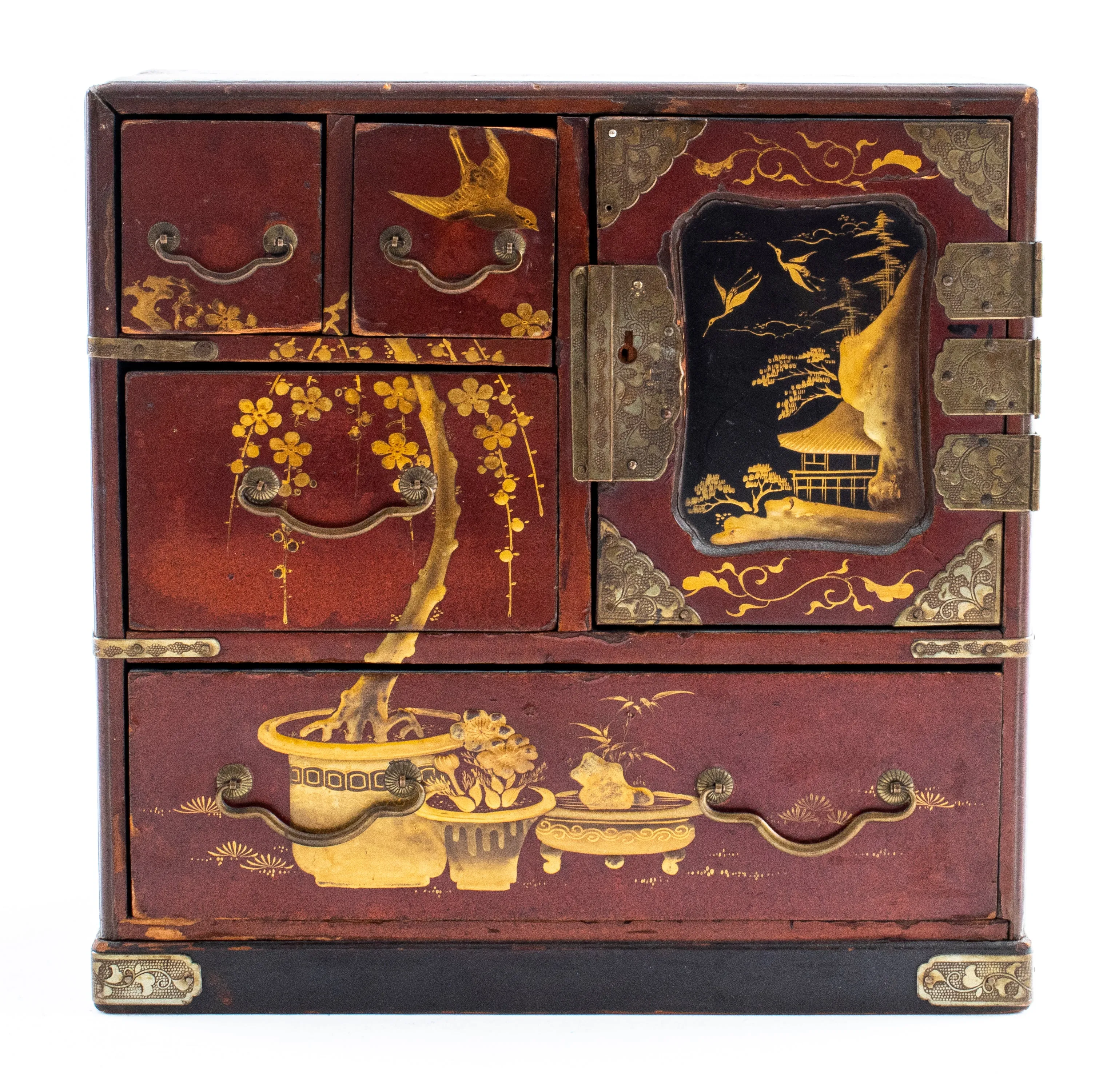 Japanese Lacquered Wooden Kodansu Cabinet