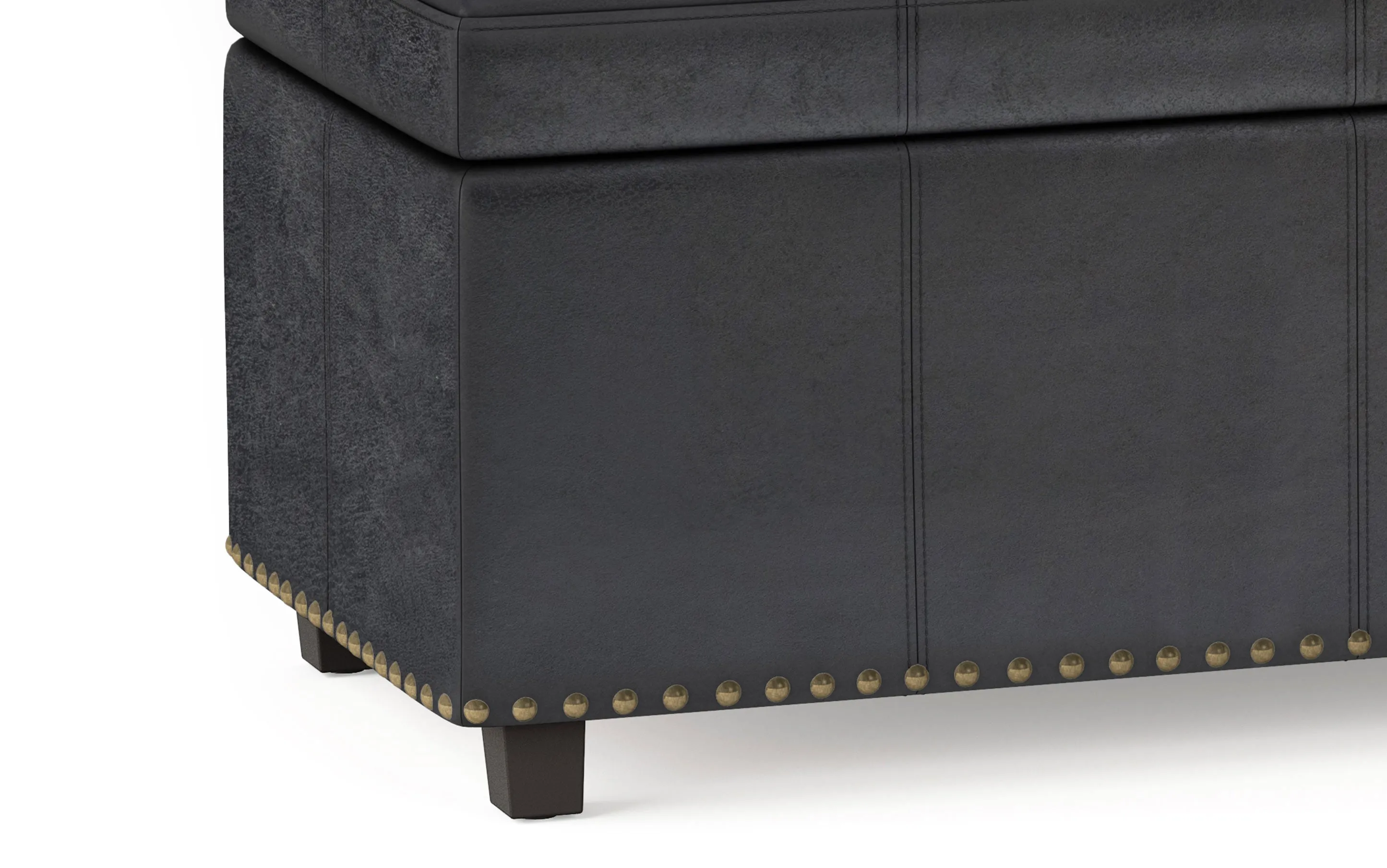 Kingsley Large Storage Ottoman Bench in Distressed Vegan Leather