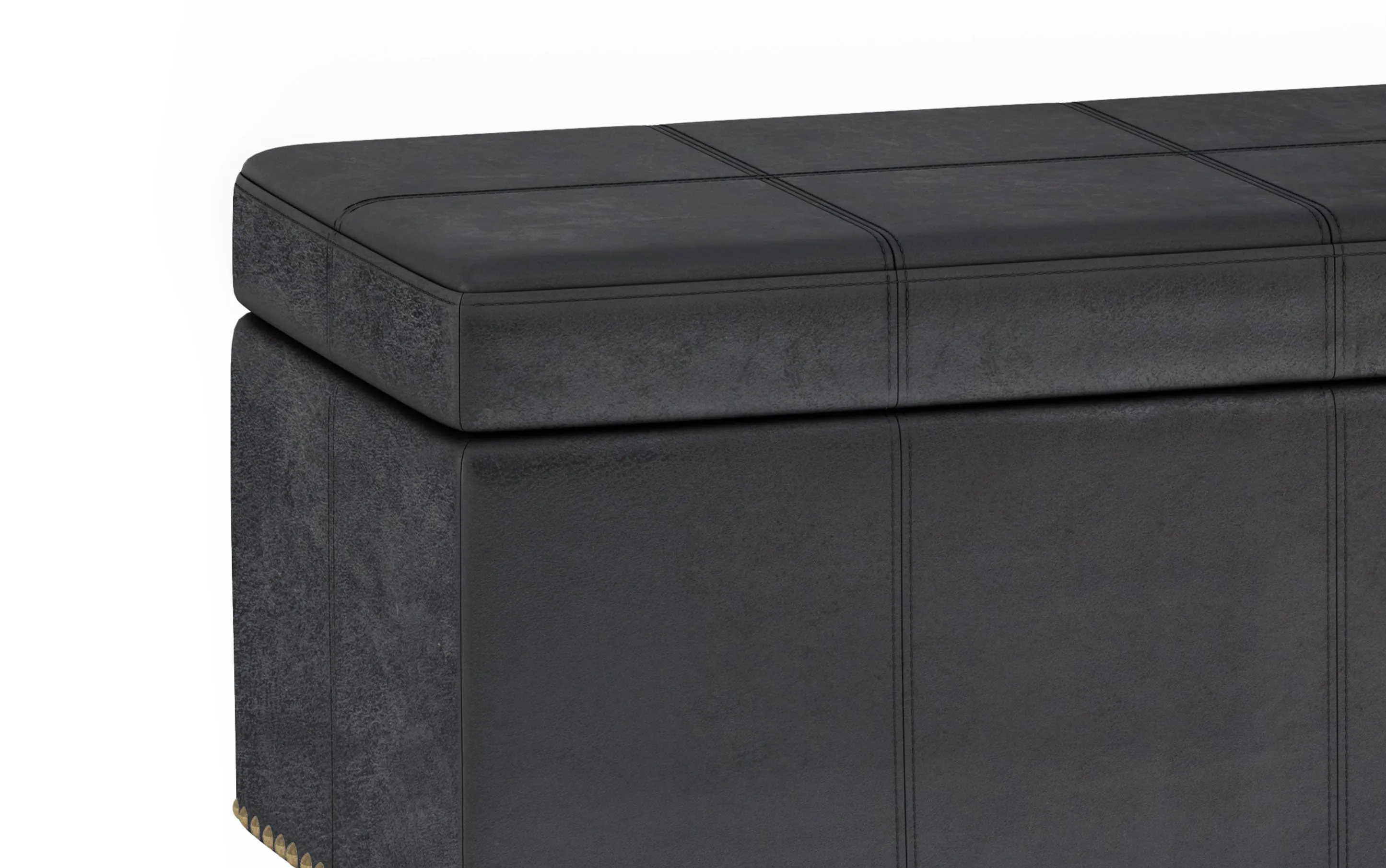 Kingsley Large Storage Ottoman Bench in Distressed Vegan Leather