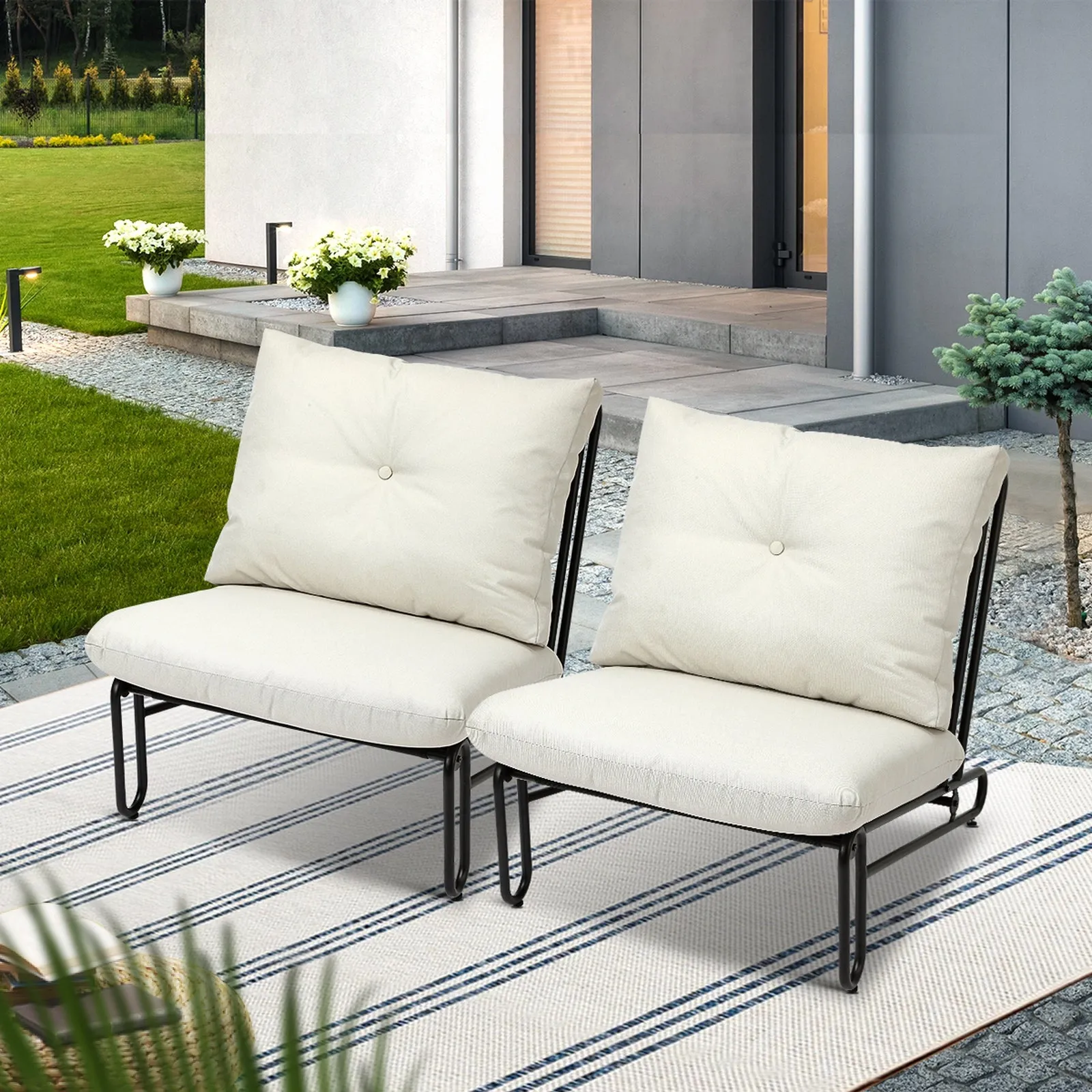 Livsip 2PC Outdoor Lounge Chairs Patio Furniture Garden Sofa with Cushions Beige