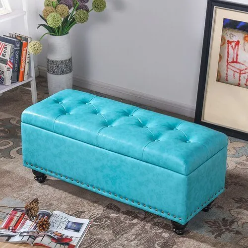 Long Storage Shoe Bench with Changing Stool and Rectangular Ottoman