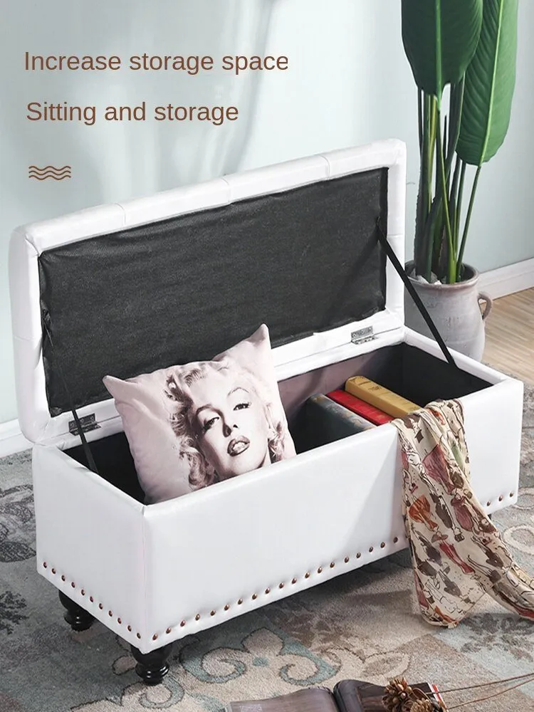 Long Storage Shoe Bench with Changing Stool and Rectangular Ottoman