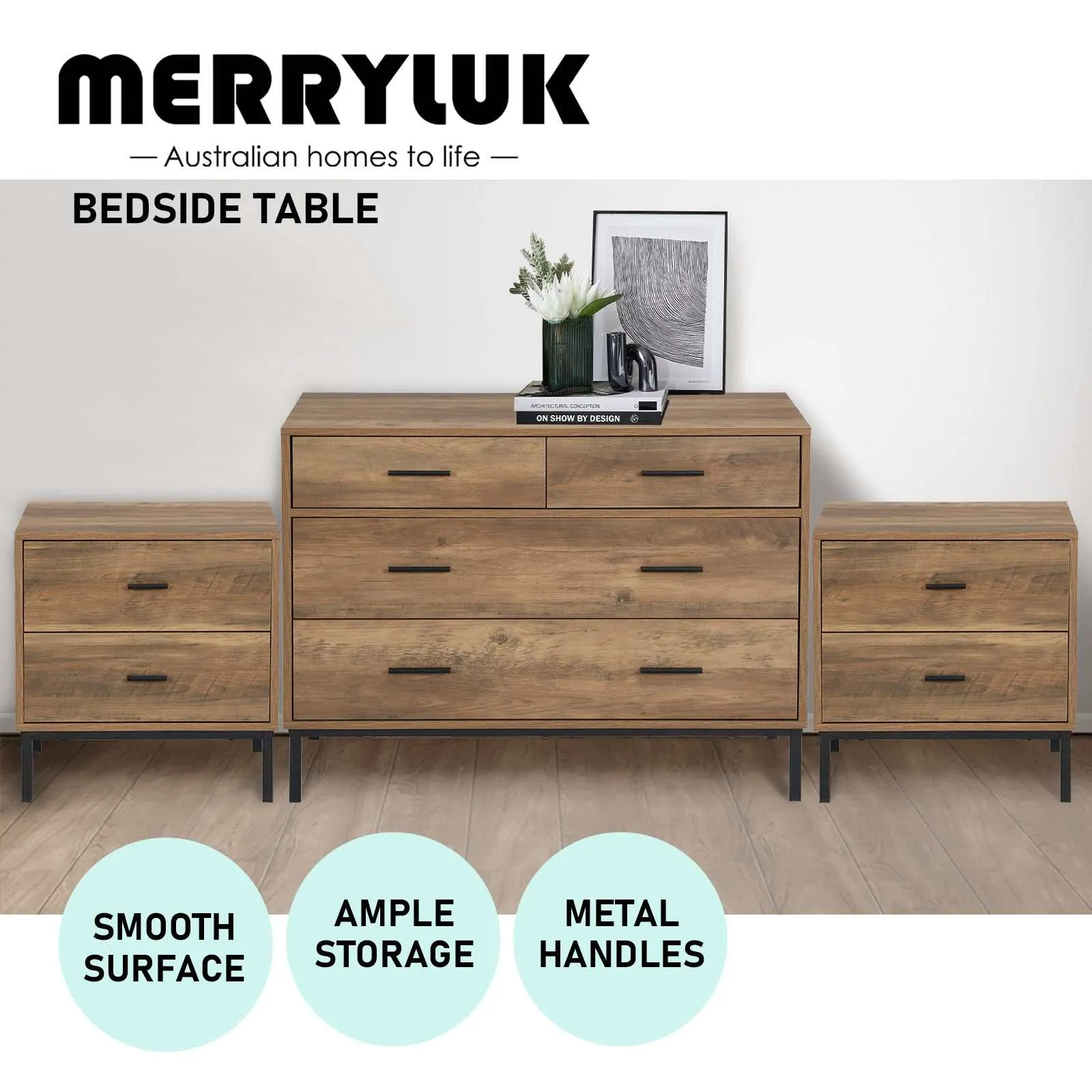 MerryLuk Bronx Set Chest of 4 Drawers dresser nightstand set