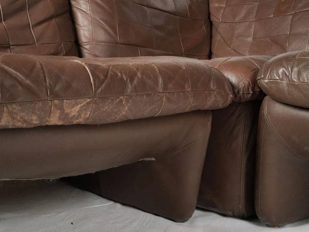 Mid-Century  Leather Four-Piece Modular Sofa