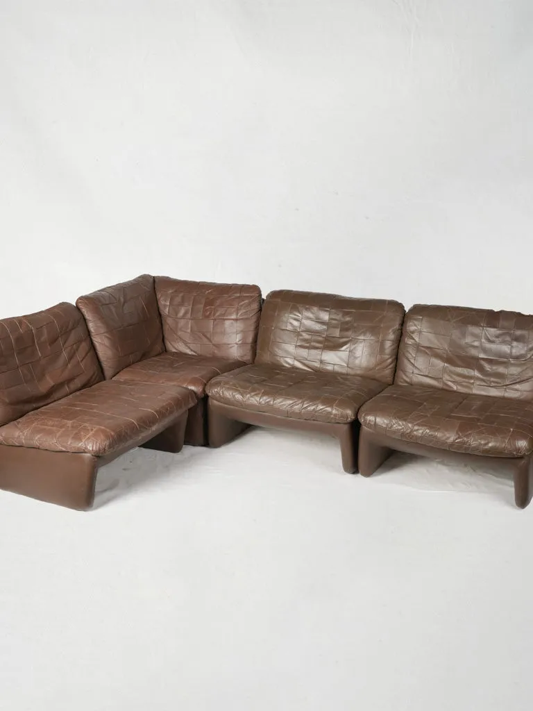 Mid-Century  Leather Four-Piece Modular Sofa