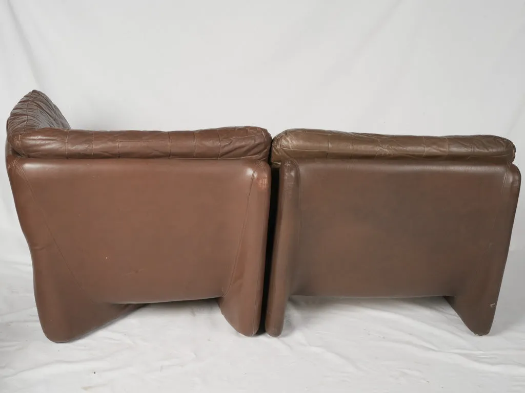 Mid-Century  Leather Four-Piece Modular Sofa