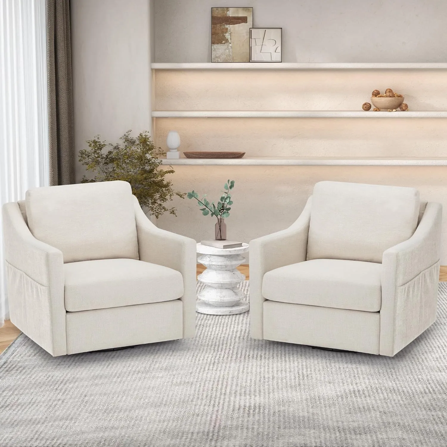 Modern Swival Glider Accent Chair Set of 2, Living Room Chairs Set, Linen